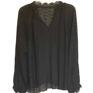 ZARA Sheer Black Long Sleeve Top NWOT Large